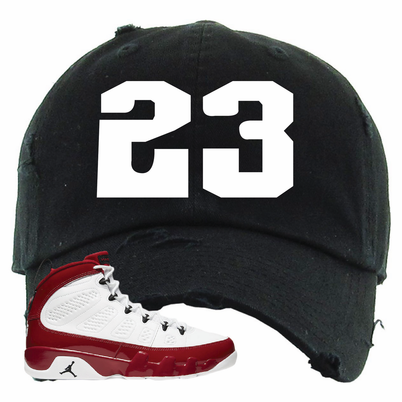 Jordan 9 Gym Red Jordan 9 23 Black Sneaker Hook Up Distressed Dad Hat