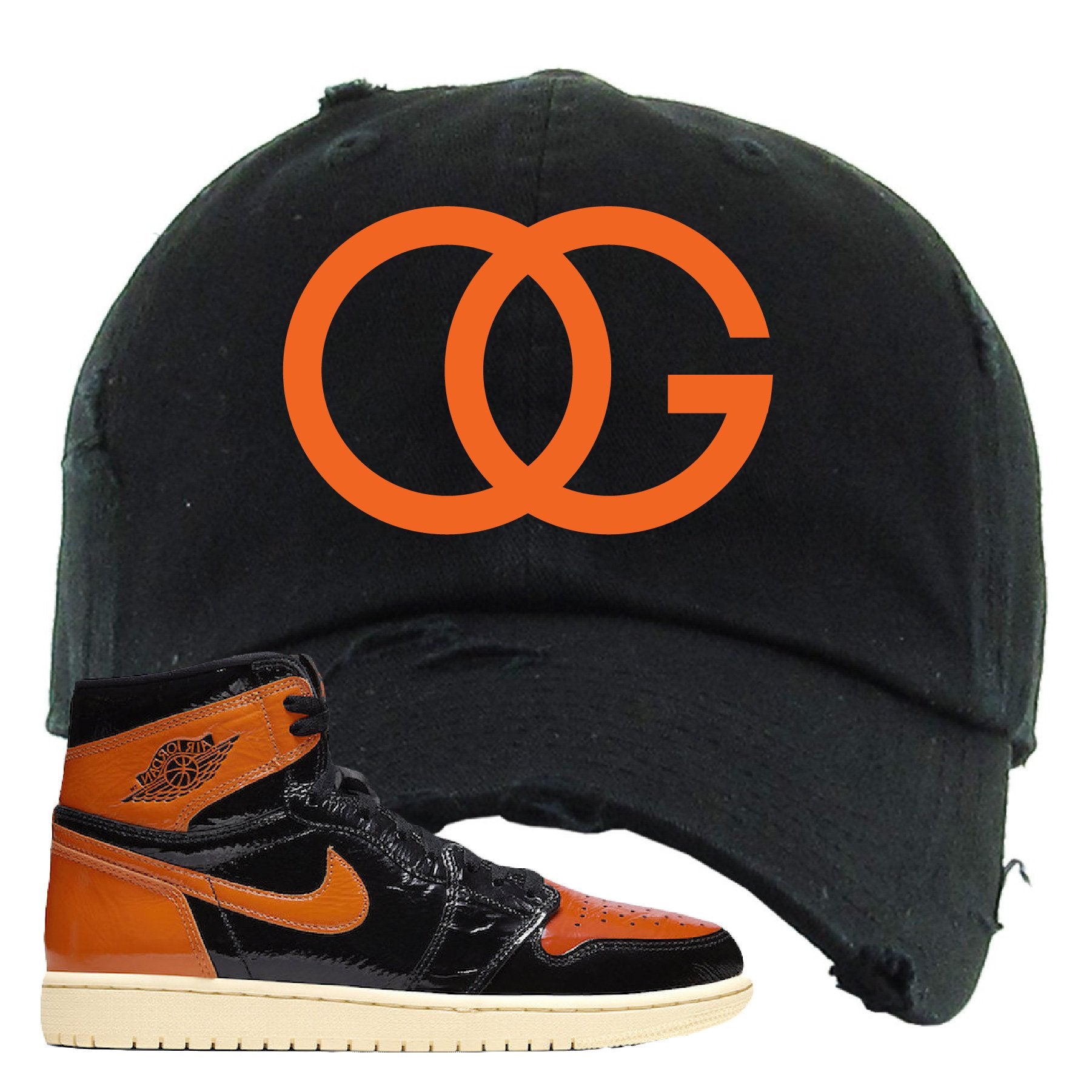 Jordan 1 Shattered Backboard OG Black Sneaker Hook Up Distressed Dad Hat