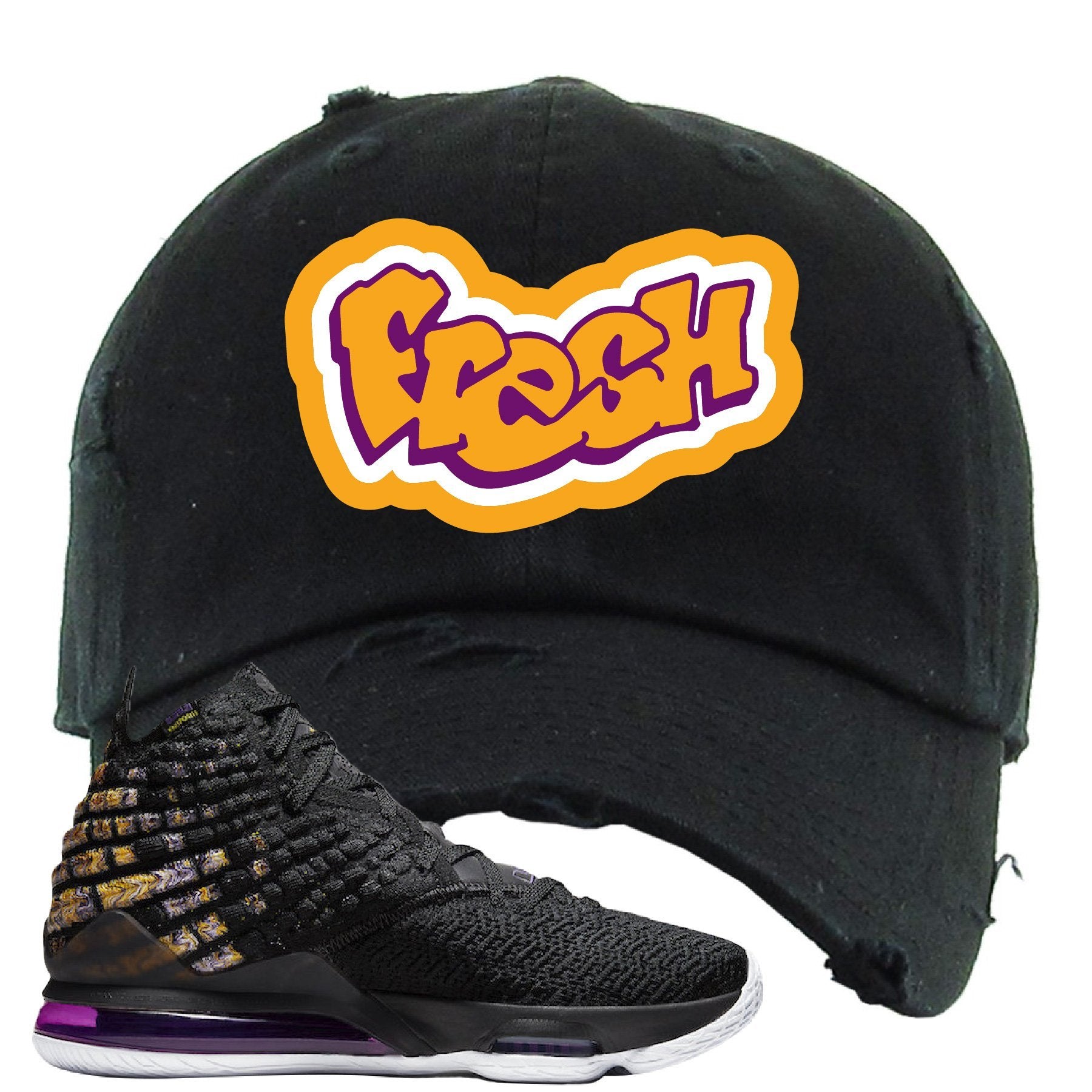 Lebron 17 Lakers Fresh Black Sneaker Hook Up Distressed Dad Hat