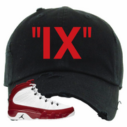 Jordan 9 Gym Red IX Black Sneaker Hook Up Distressed Dad Hat