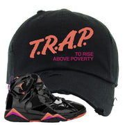 Jordan 7 WMNS Black Patent Leather Trap To Rise Above Poverty Black Sneaker Hook Up Distressed Dad Hat