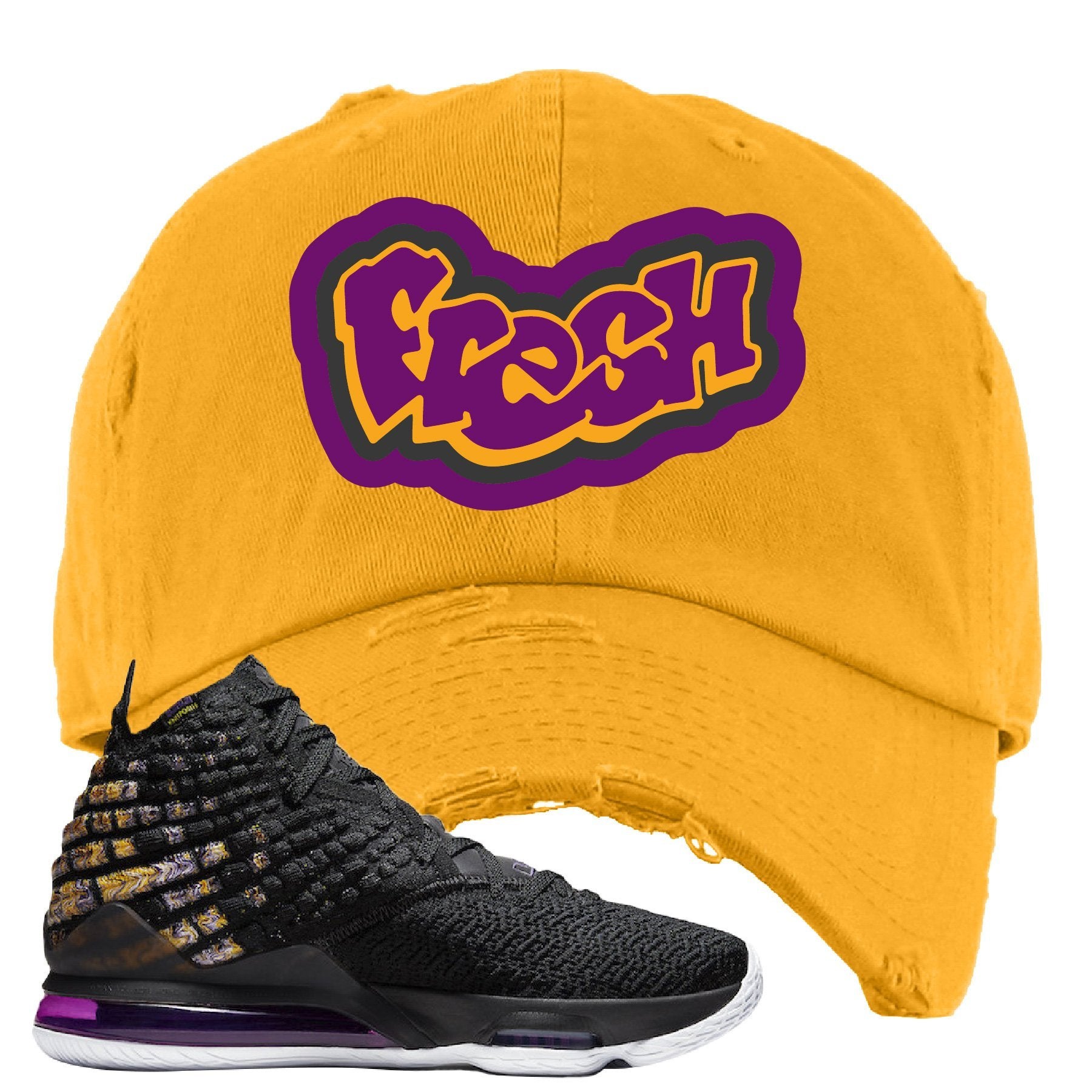 Lebron 17 Lakers Fresh Gold Sneaker Hook Up Distressed Dad Hat