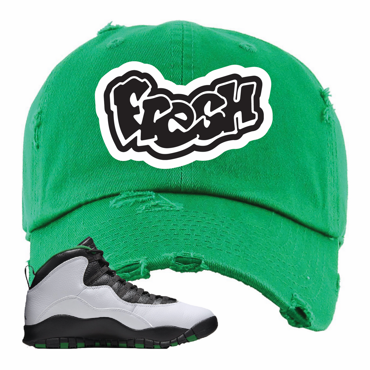 Air Jordan 10 Seattle SuperSonics Fresh Kelly Sneaker Matching Distressed Dad Hat