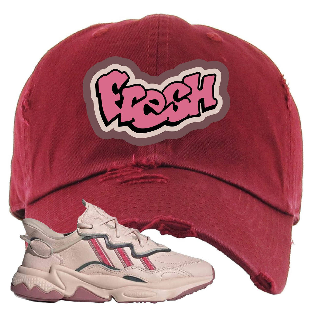 Adidas WMNS Ozweego Icy Pink Fresh Maroon Sneaker Hook Up Distressed Dad Hat