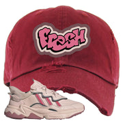 Adidas WMNS Ozweego Icy Pink Fresh Maroon Sneaker Hook Up Distressed Dad Hat
