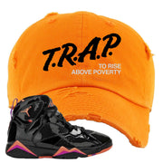 Jordan 7 WMNS Black Patent Leather Trap To Rise Above Poverty Orange Sneaker Hook Up Distressed Dad Hat