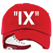 Jordan 9 Gym Red IX Red Sneaker Hook Up Distressed Dad Hat