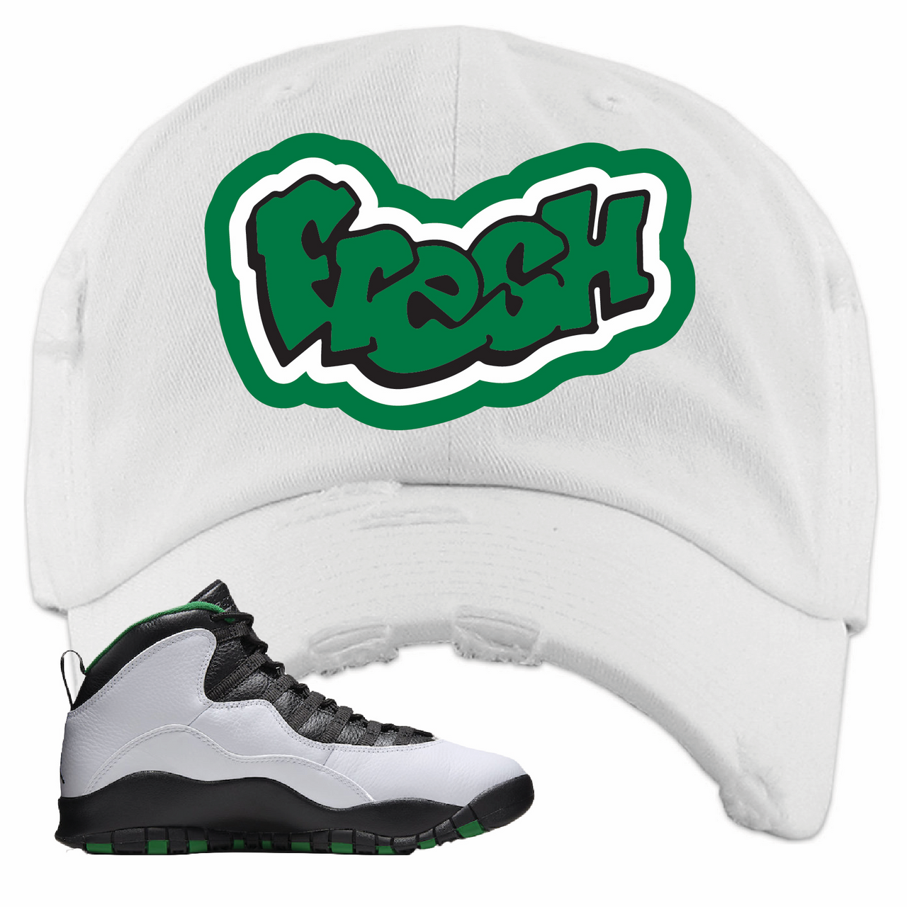 Air Jordan 10 Seattle SuperSonics Fresh White Sneaker Matching Distressed Dad Hat