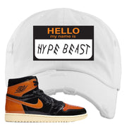 Jordan 1 Shattered Backboard Hello My Name Is Hello My Name Is Hyperbeast White Sneaker Hook Up Distressed Dad Hat