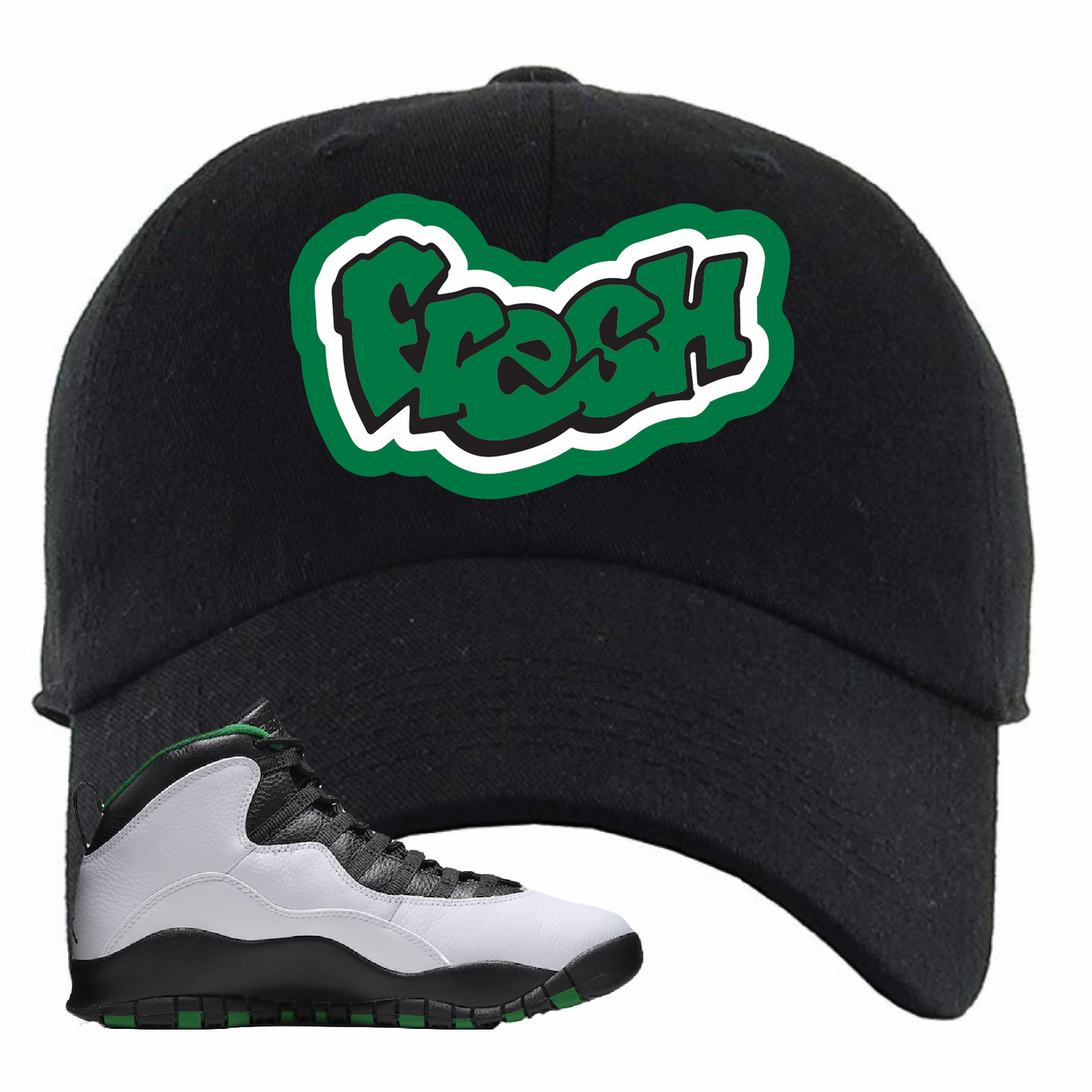 Air Jordan 10 Seattle SuperSonics Fresh Black Sneaker Matching Dad Hat
