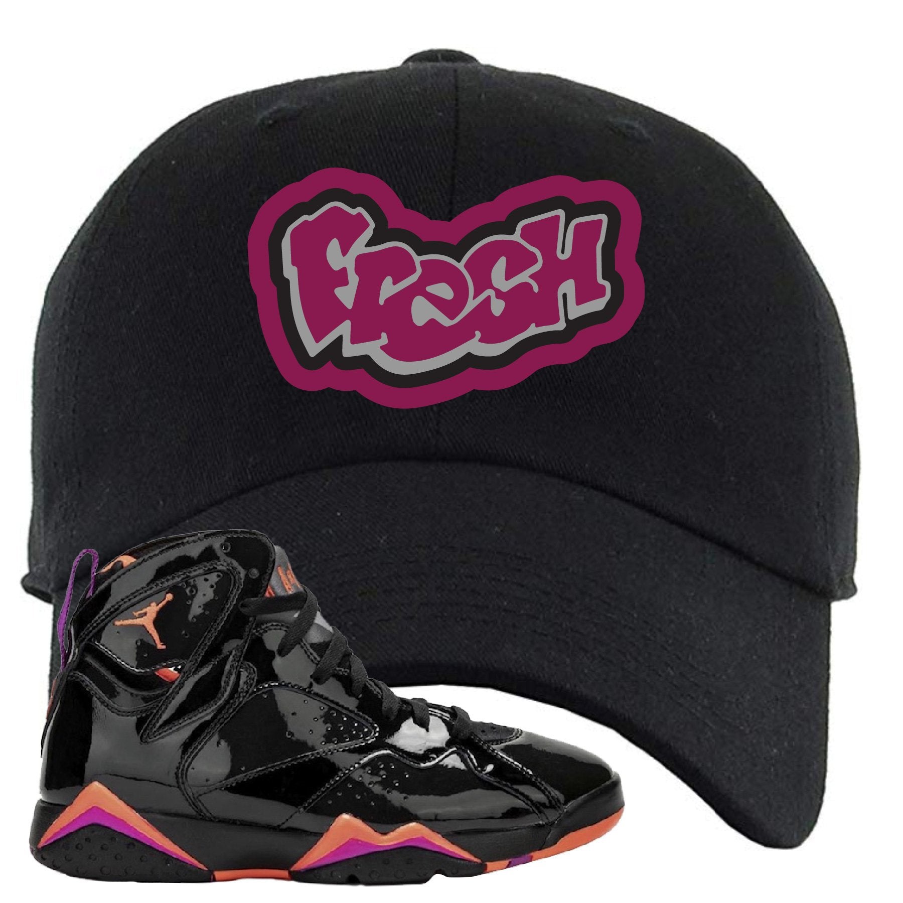 Jordan 7 WMNS Black Patent Leather Fresh Black Sneaker Hook Up Dad Hat