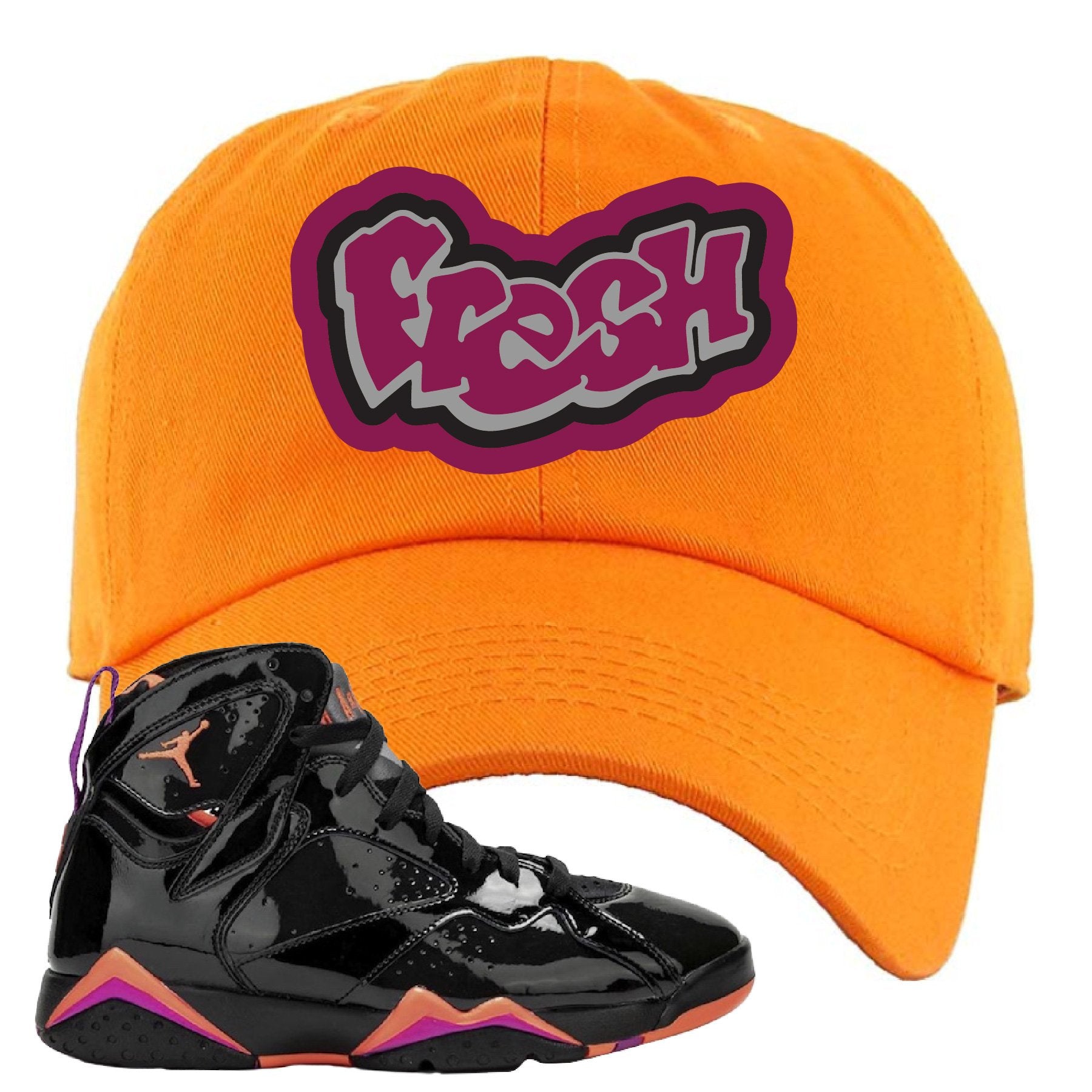 Jordan 7 WMNS Black Patent Leather Fresh Orange Sneaker Hook Up Dad Hat