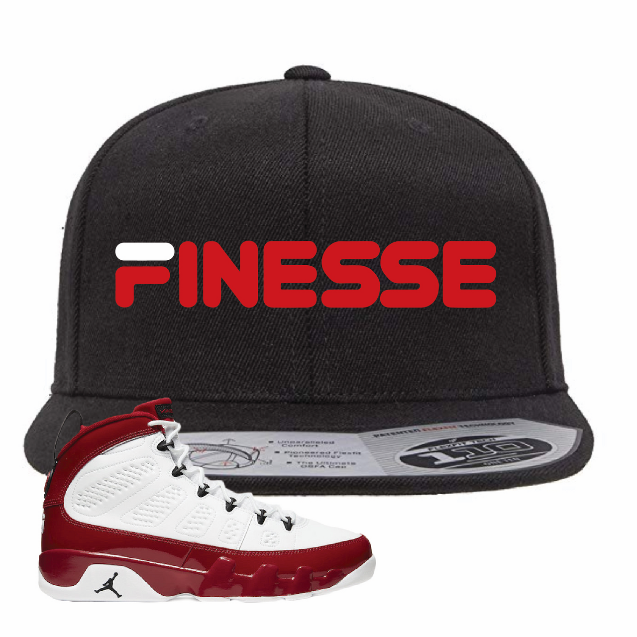 Jordan 9 Gym Red Finesse Black Sneaker Hook Up Snapback Hat