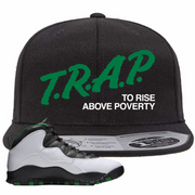 Air Jordan 10 Seattle SuperSonics Trap to Rise Above Poverty Black Sneaker Matching Snapback Hat
