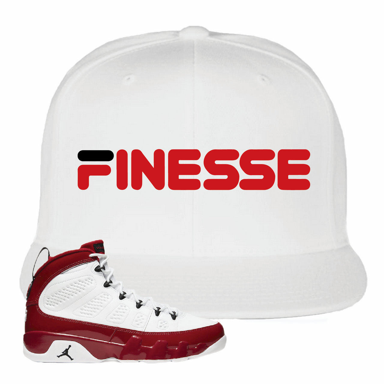 Jordan 9 Gym Red Finesse White Sneaker Hook Up Snapback Hat