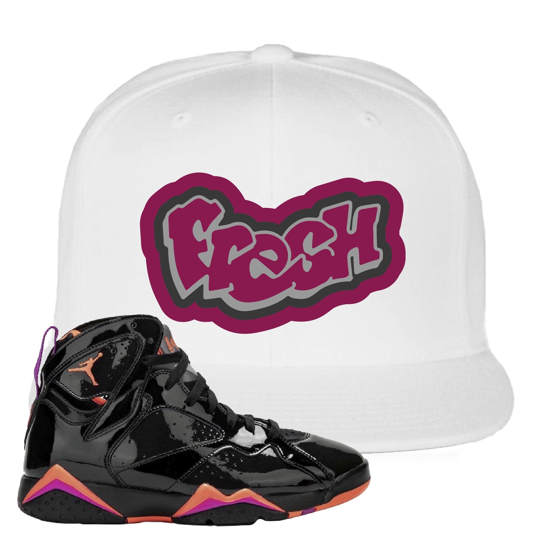 Jordan 7 WMNS Black Patent Leather Fresh White Sneaker Hook Up Snapback Hat