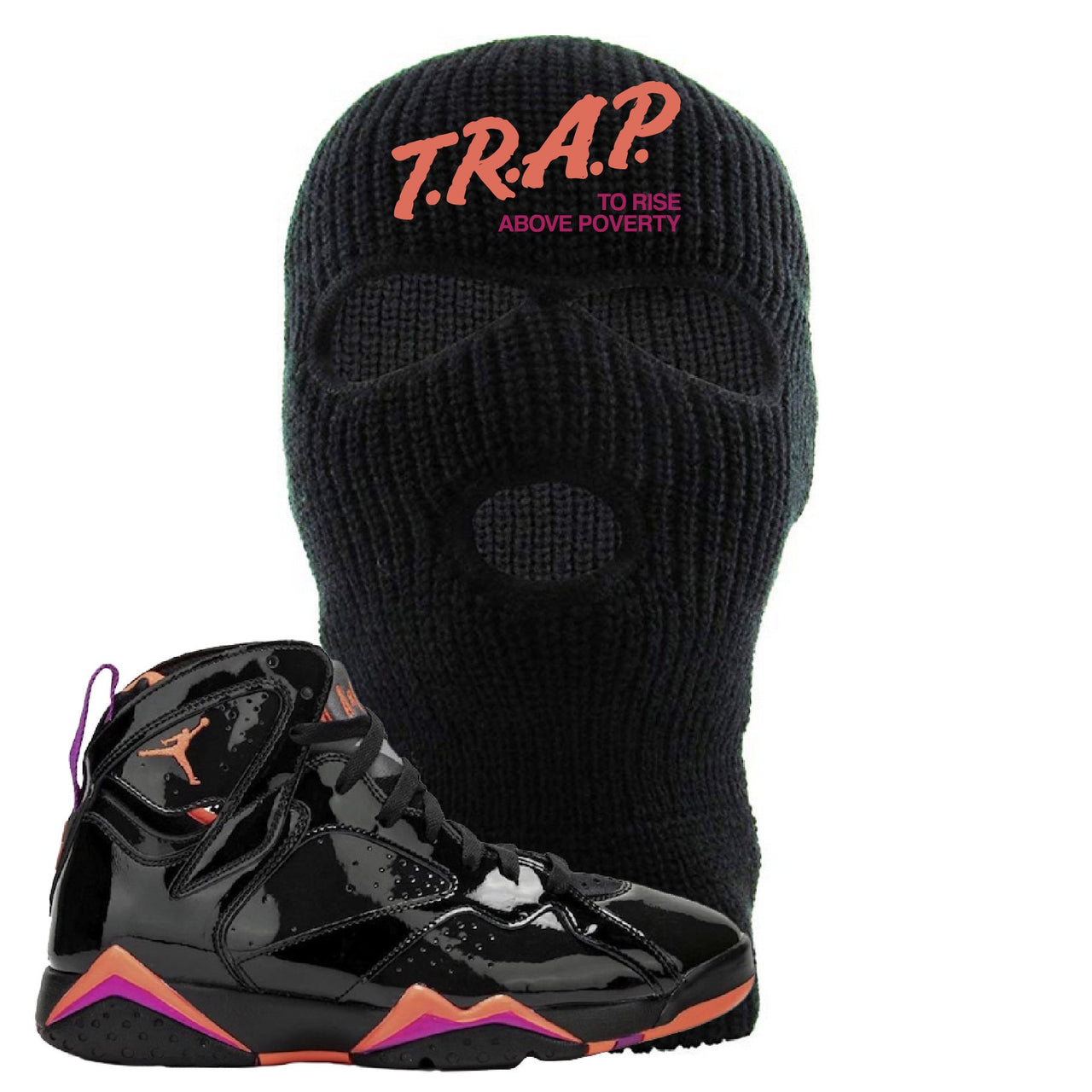 Jordan 7 WMNS Black Patent Leather Trap To Rise Above Poverty Black Sneaker Hook Up Ski Mask