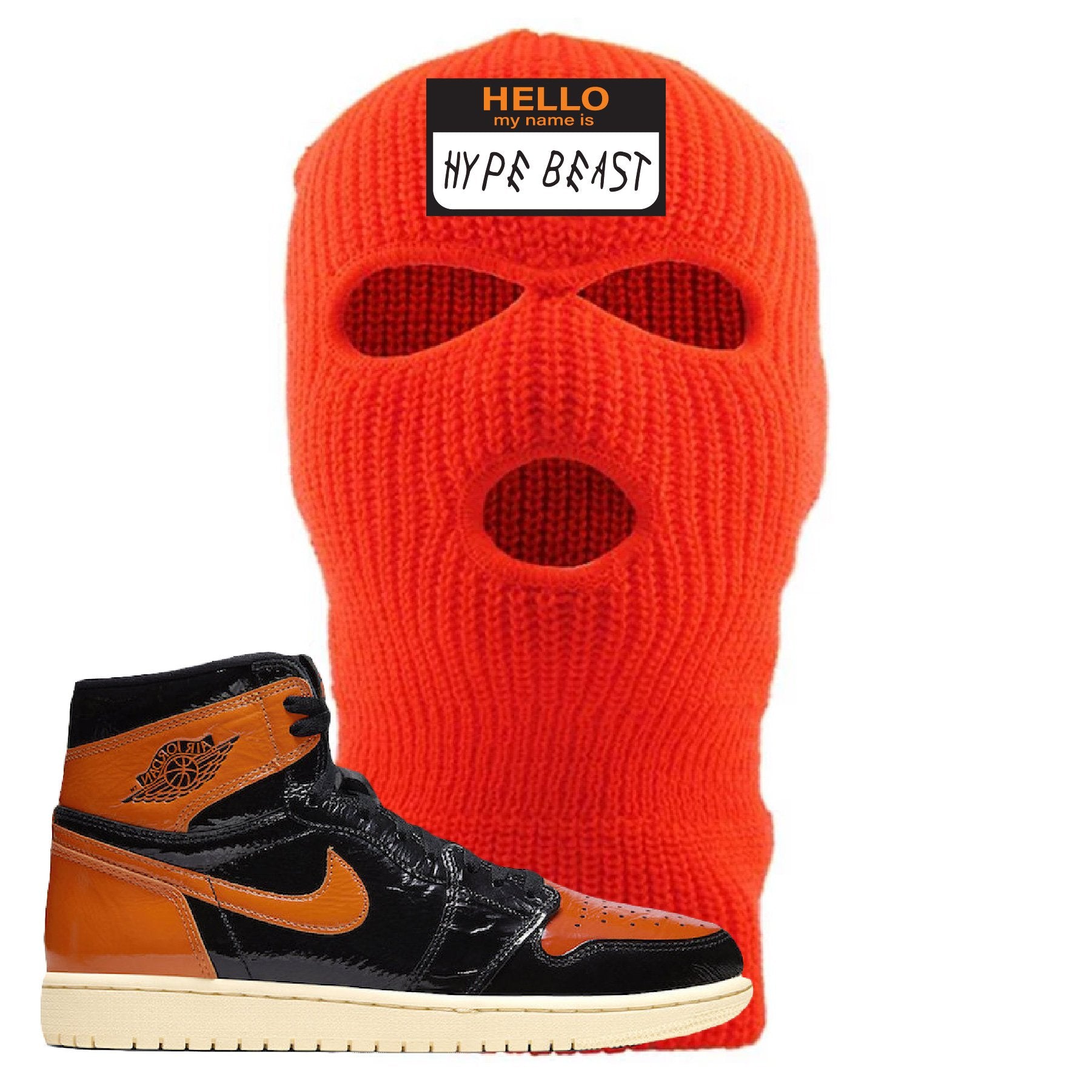 Jordan 1 Shattered Backboard Hello My Name Is Hyperbeast Safety Orange Sneaker Hook Up Ski Mask