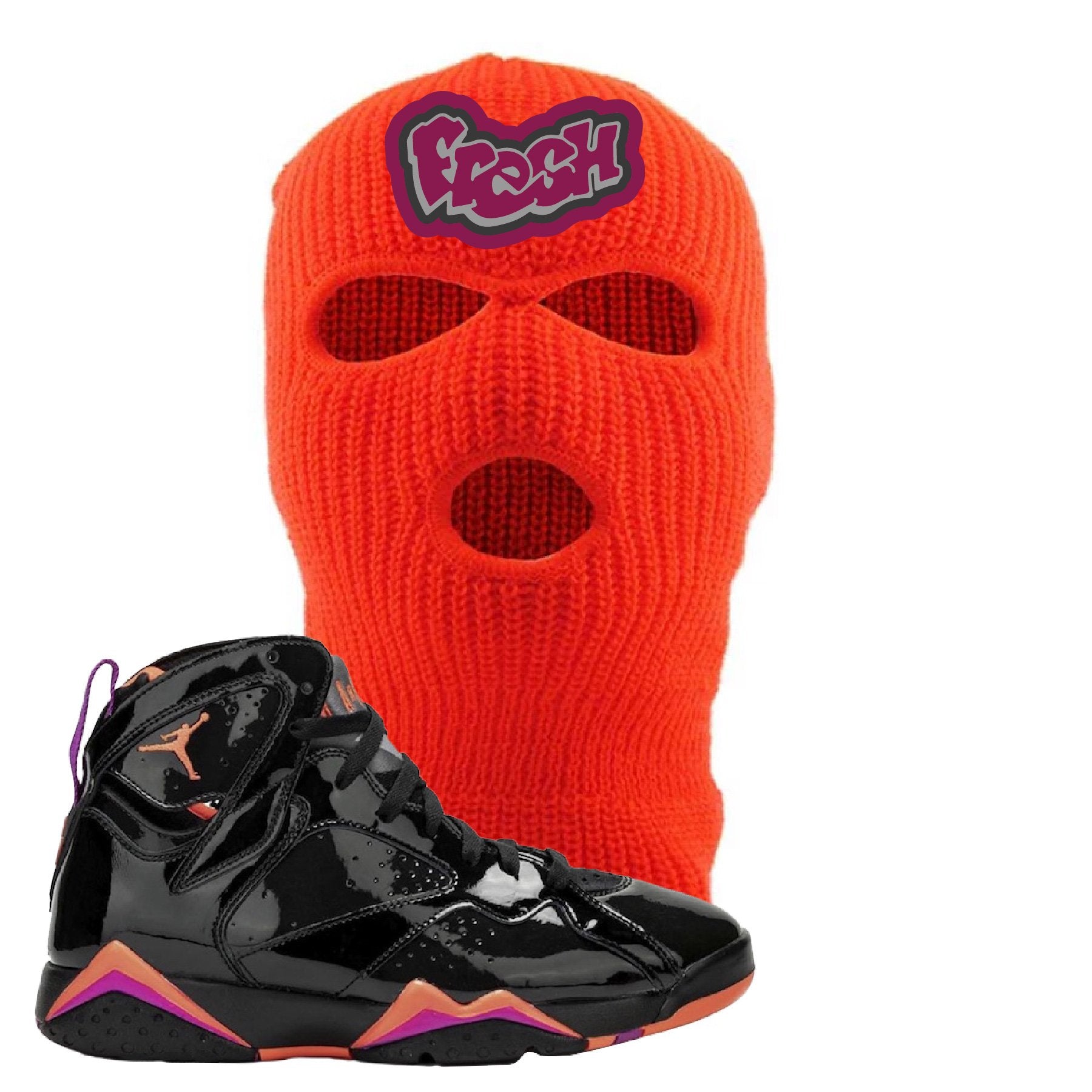 Jordan 7 WMNS Black Patent Leather Fresh Safety Orange Sneaker Hook Up Ski Mask