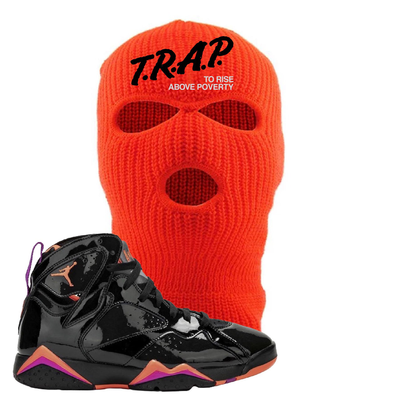 Jordan 7 WMNS Black Patent Leather Trap To Rise Above Poverty Safety Orange Sneaker Hook Up Ski Mask