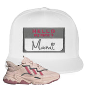 Adidas WMNS Ozweego Icy Pink Hello My Name is Mami White Sneaker Hook Up Snapback Hat