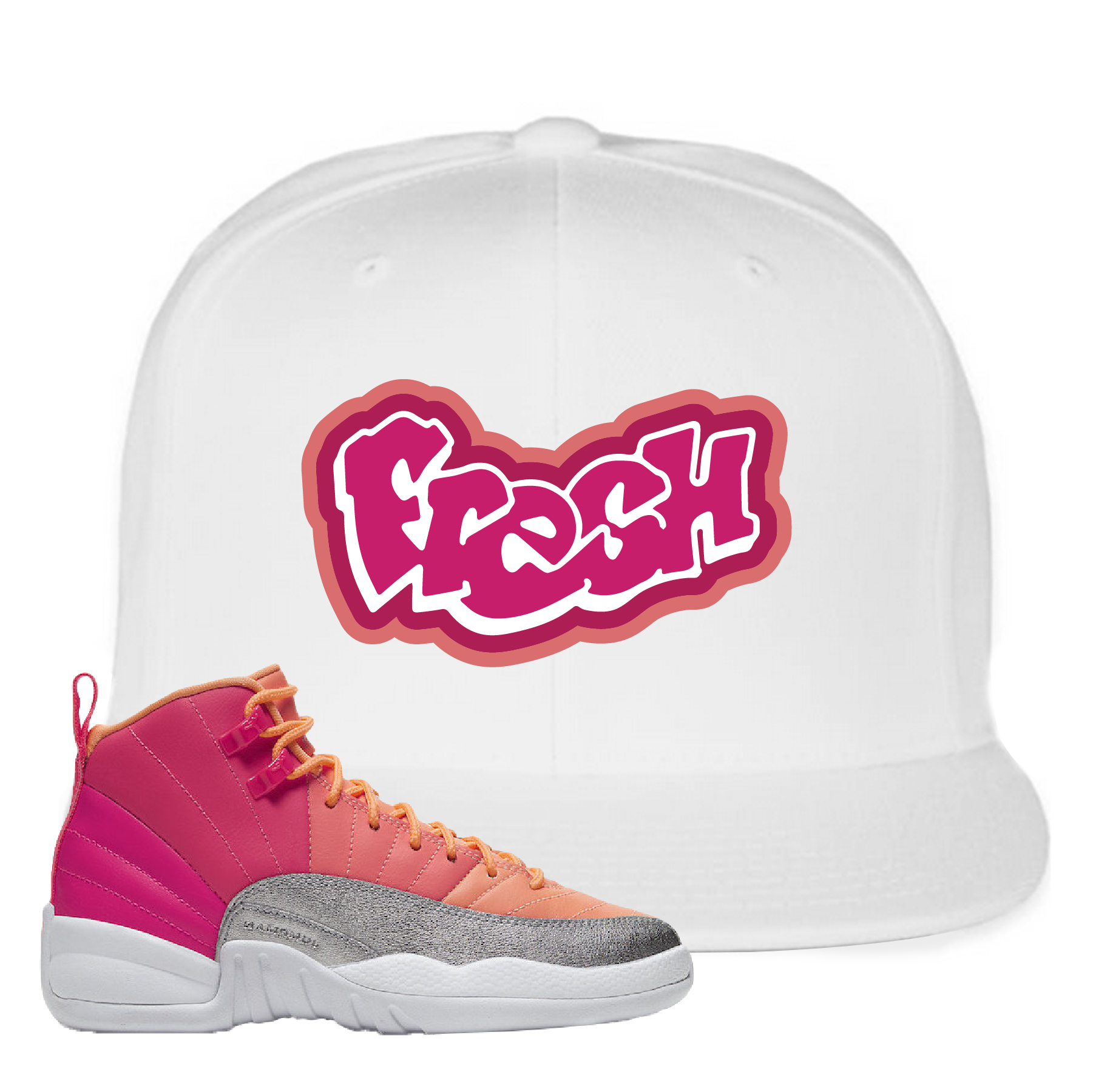 Air Jordan 12 GS Hot Punch Fresh White Sneaker Matching Snapback Hat