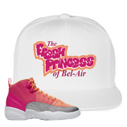 Air Jordan 12 GS Hot Punch Fresh Princess of Bel Air White Sneaker Matching Snapback Hat