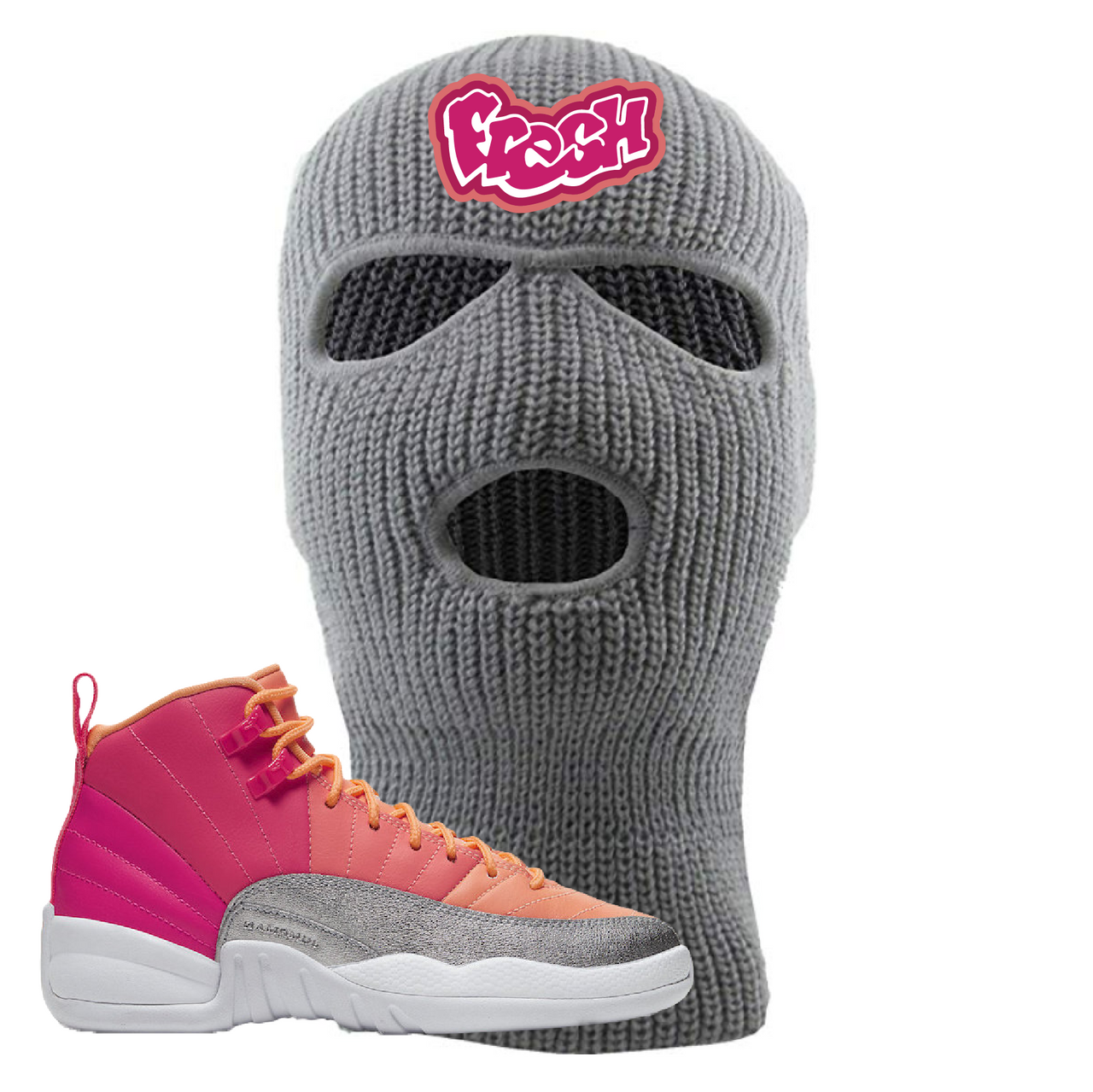Jordan 12 GS Hot Punch Fresh Light Gray Sneaker Hook Up Ski Mask