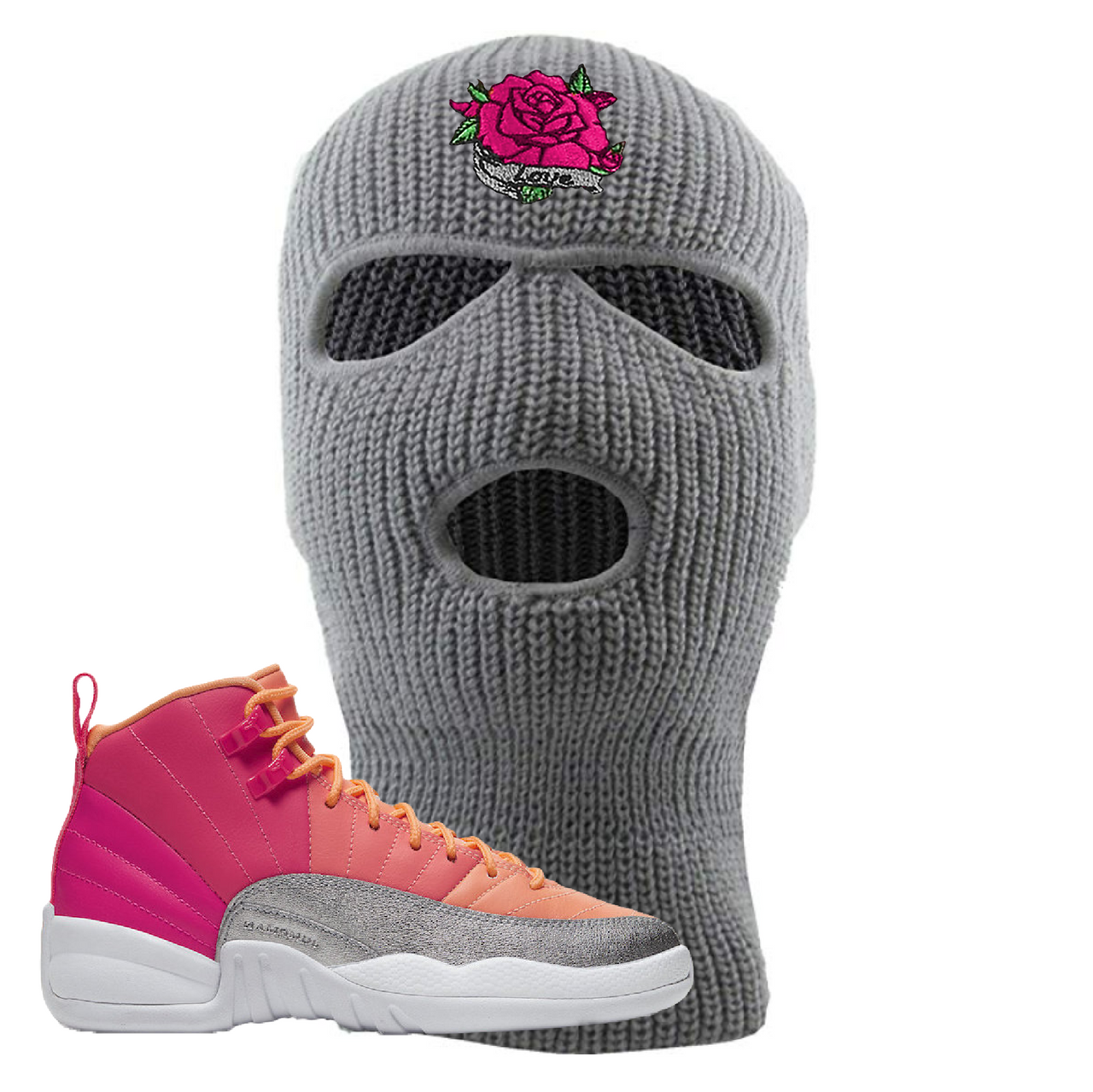 Jordan 12 GS Hot Punch Rose Love Light Gray Sneaker Hook Up Ski Mask