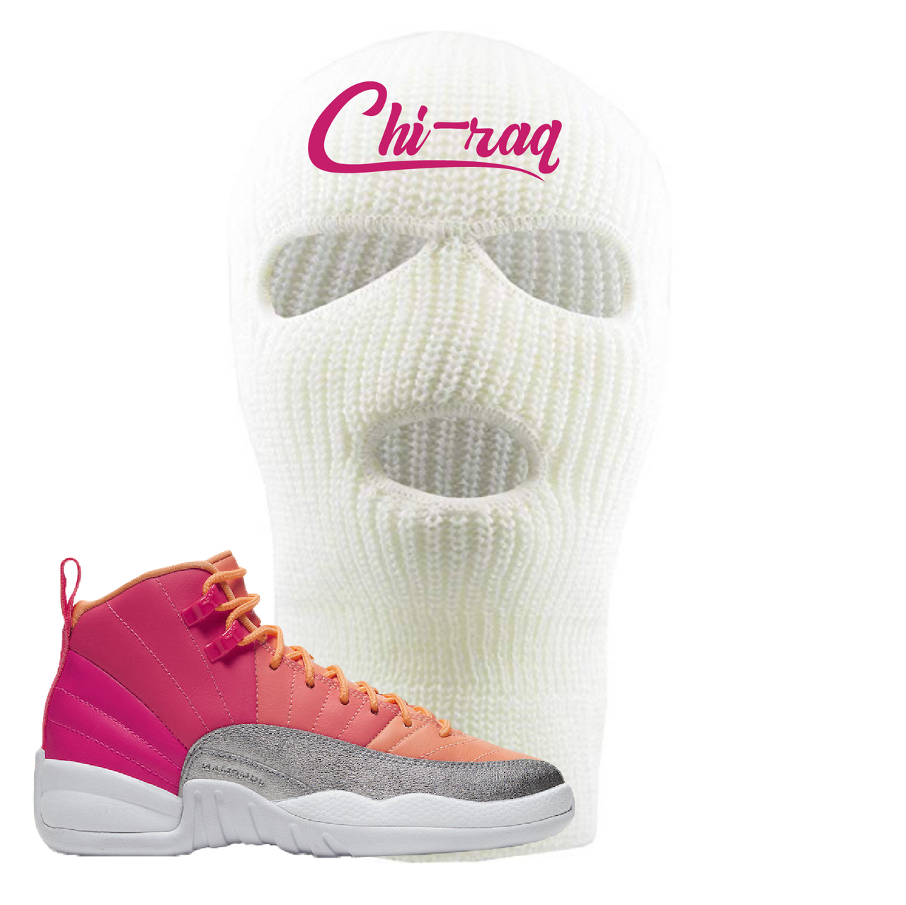 Air Jordan 12 GS Hot Punch Chiraq White Sneaker Matching Ski Mask