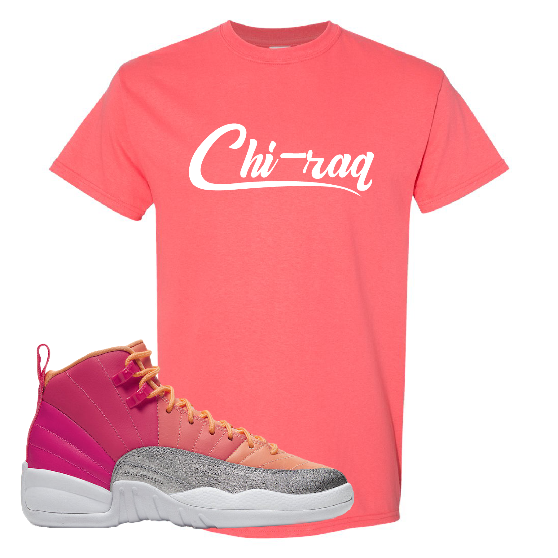 Air Jordan 12 GS Hot Punch Chiraq Coral Silk Sneaker Matching T-Shirt