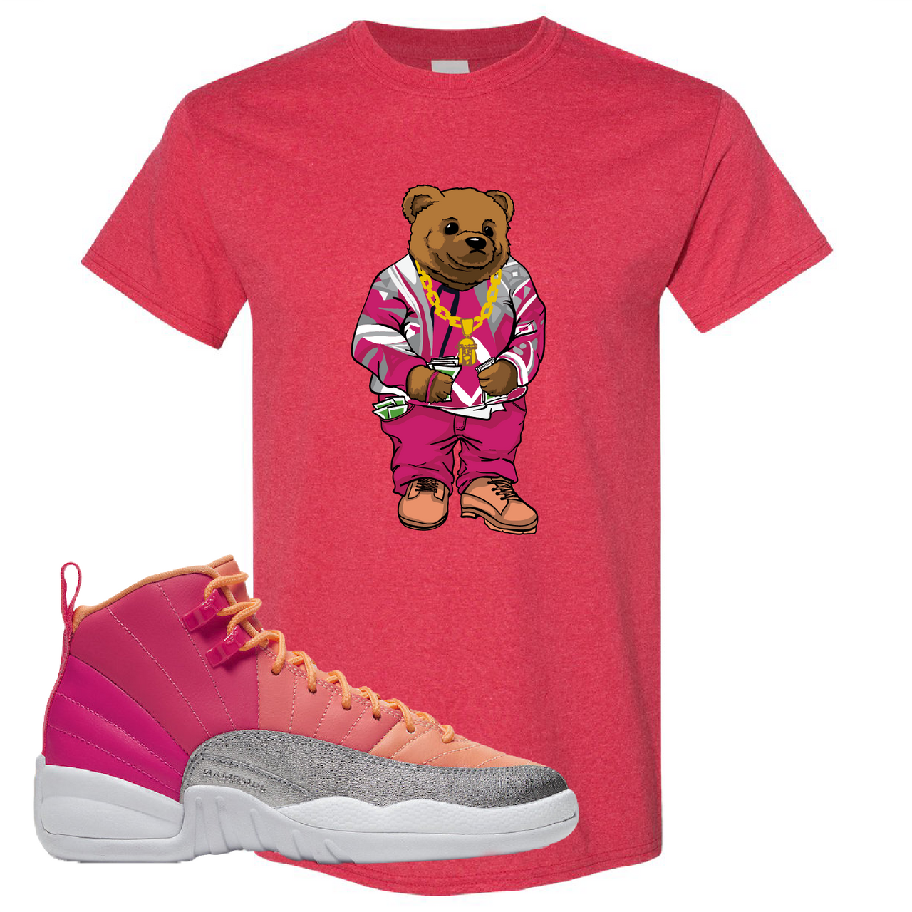 Air Jordan 12 GS Hot Punch Sweater Bear Heather Red Sneaker Matching T-Shirt