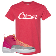 Air Jordan 12 GS Hot Punch Chiraq Heather Red Sneaker Matching T-Shirt