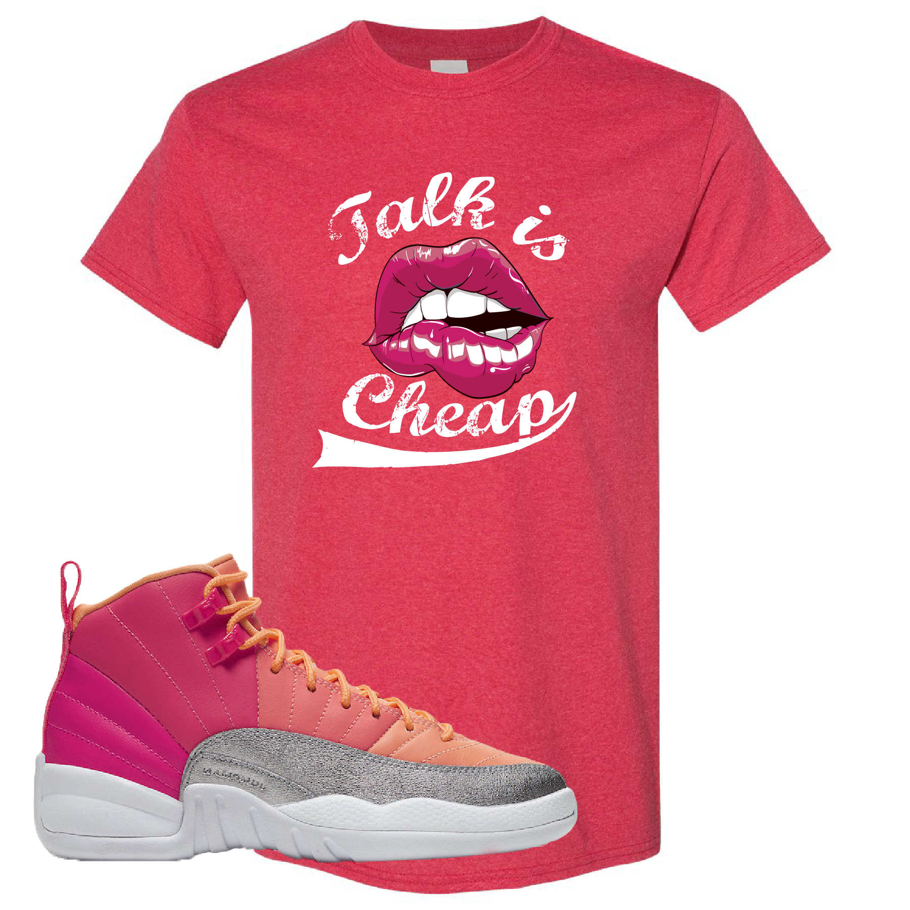 Air Jordan 12 GS Hot Punch Talk is Cheap Heather Red Sneaker Matching T-Shirt