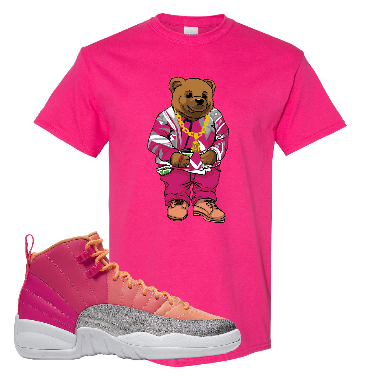 Air Jordan 12 GS Hot Punch Sweater Bear Heliconia Sneaker Matching T-Shirt