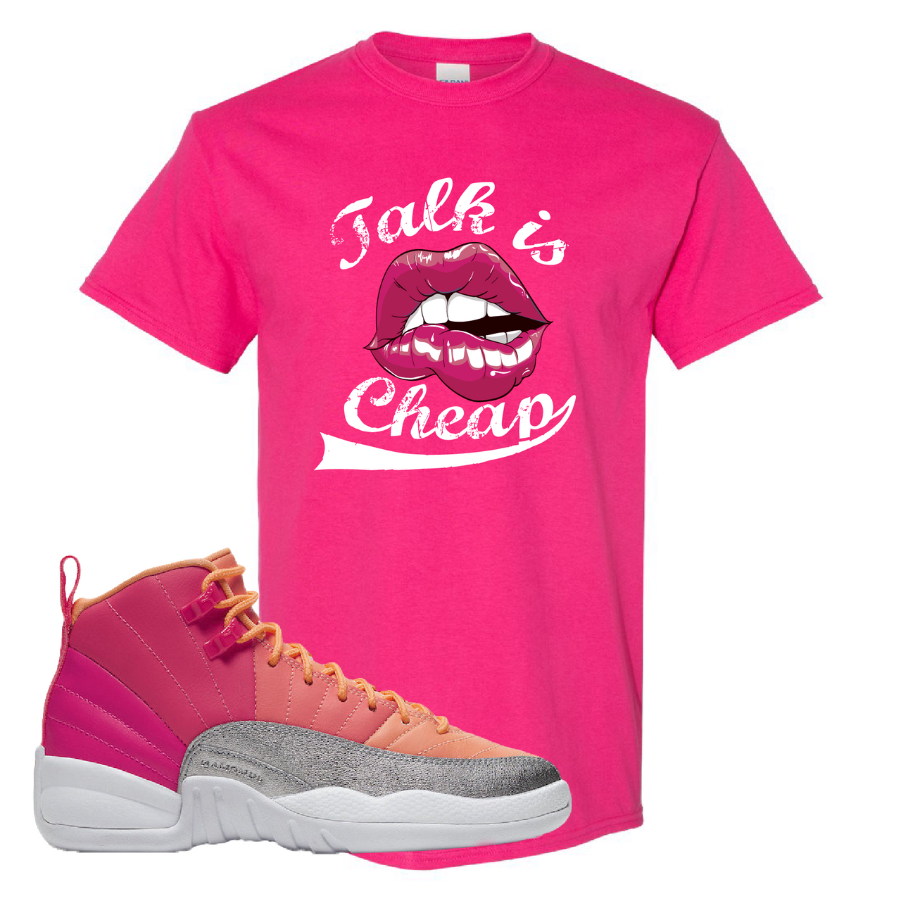 Air Jordan 12 GS Hot Punch Talk is Cheap Heliconia Sneaker Matching T-Shirt
