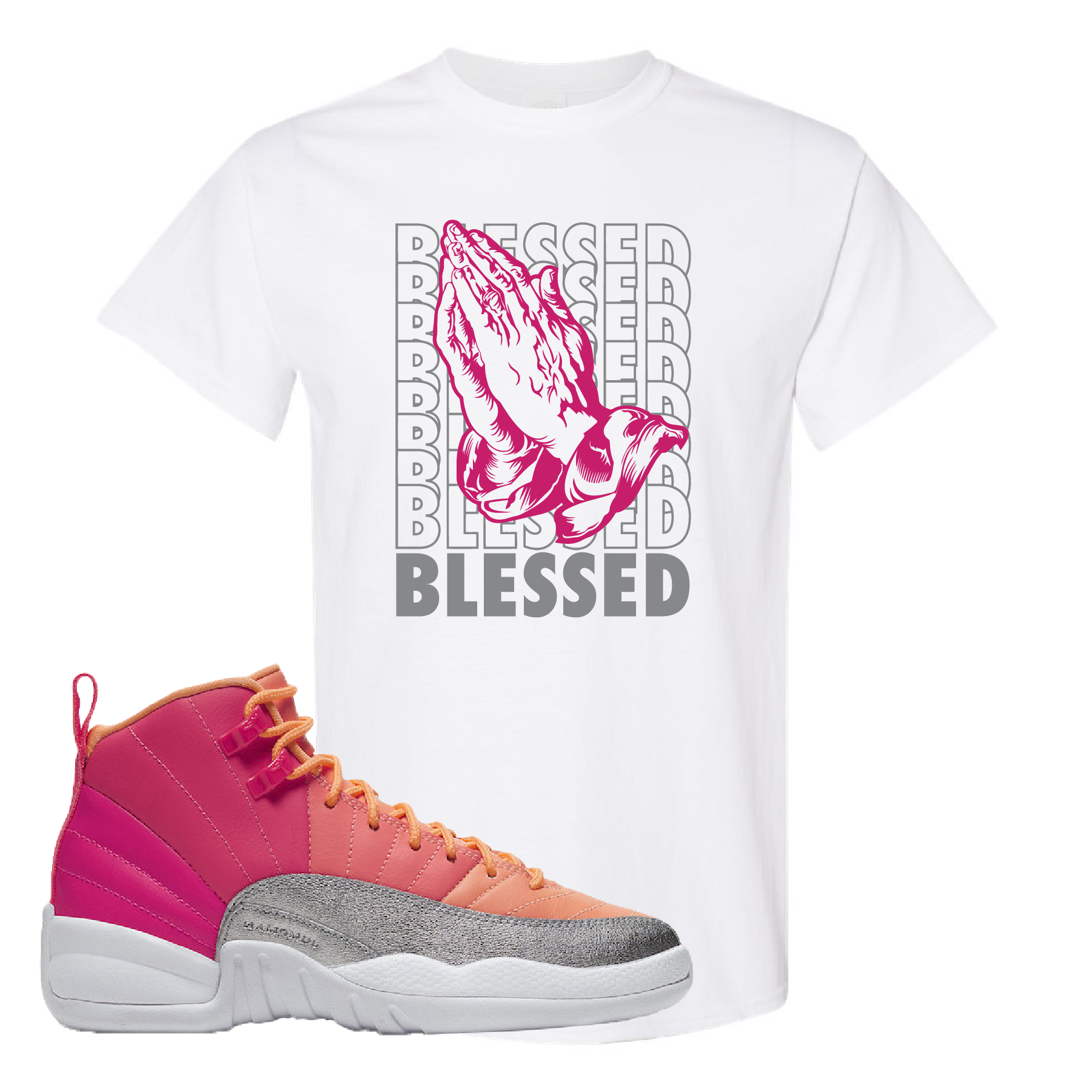 Air Jordan 12 GS Hot Punch Blessed White Sneaker Matching T-Shirt