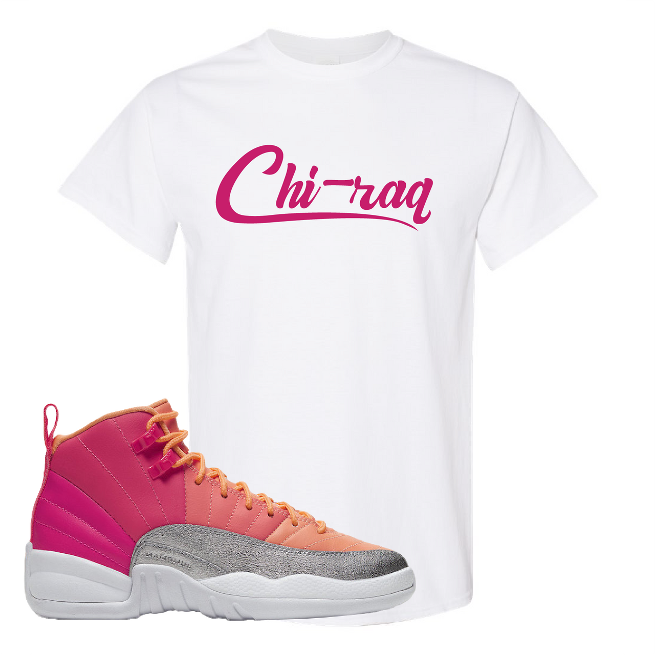 Air Jordan 12 GS Hot Punch Chiraq White Sneaker Matching T-Shirt