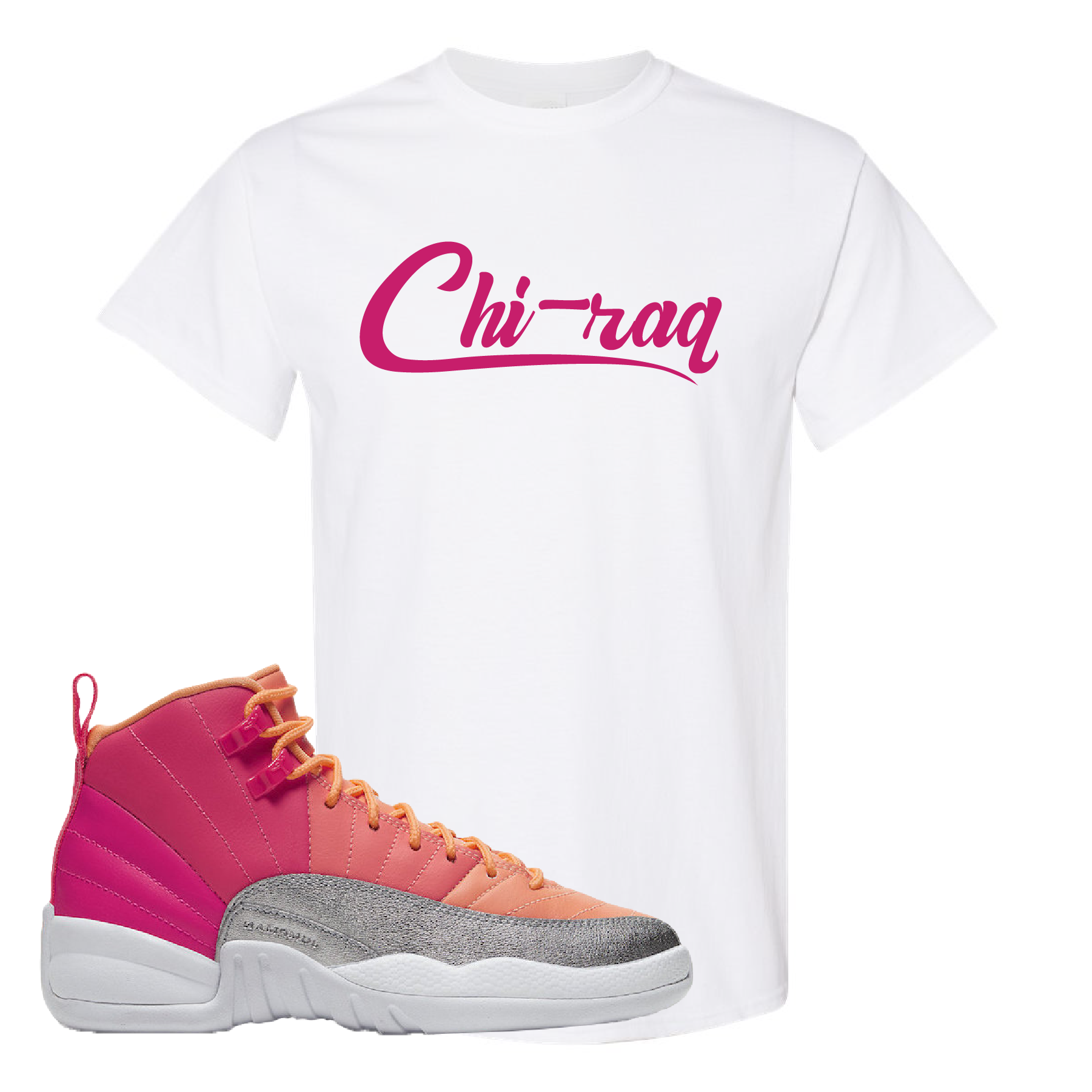 Air Jordan 12 GS Hot Punch Chiraq White Sneaker Matching T-Shirt