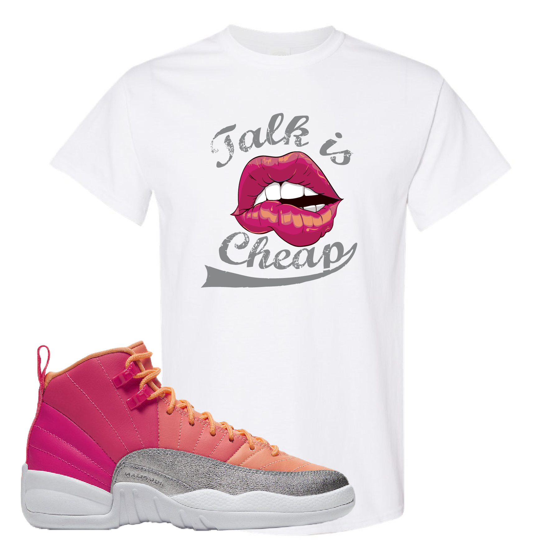Air Jordan 12 GS Hot Punch Talk is Cheap White Sneaker Matching T-Shirt